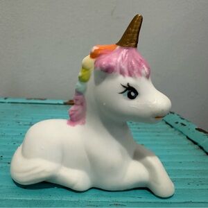 Vintage Nanco White Unicorn Figurine Gold Horn Rainbow Mane